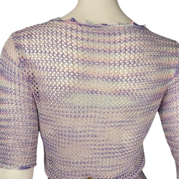 Pastel Crochet Two Piece Midi Skirt Set Y2K Lavender Handmade Matching Knitwear - Picture 7 of 16